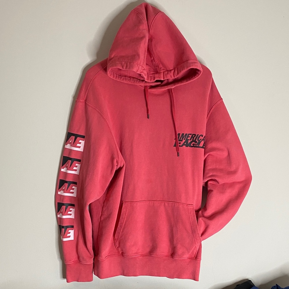 😎!!American Eagle Outfitters Men's Red Hoodie XL Logo on chest + sleeve